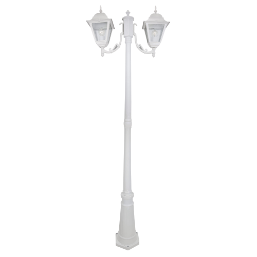 Lampione New York cm 200 h in alluminio bianco schermo in vetro due luci lampade da 60 W giardino esterno