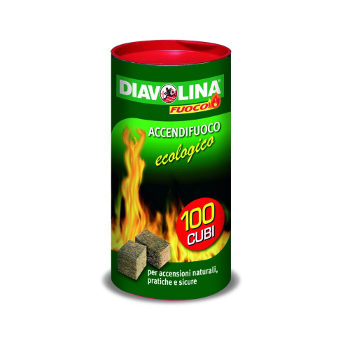 Diavolina Öko-Feueranzünder-Packung mit 100 Würfeln aus Holz und Paraffin für Kamine Grills und Öfen
