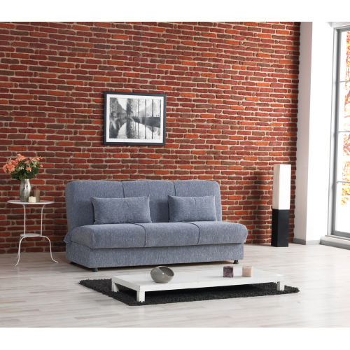 Cozy gray ready-to-bed sofa with storage compartment totally upholstered in fabric for home living room
