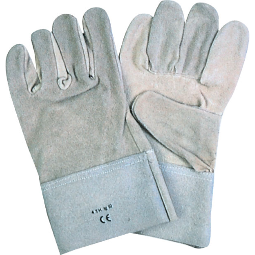extra reinforced cow split leather work gloves in natural gray color