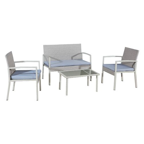 Eurialo set salotto da giardino divano due poltrone e tavolo in polyrattan grigio per esterno