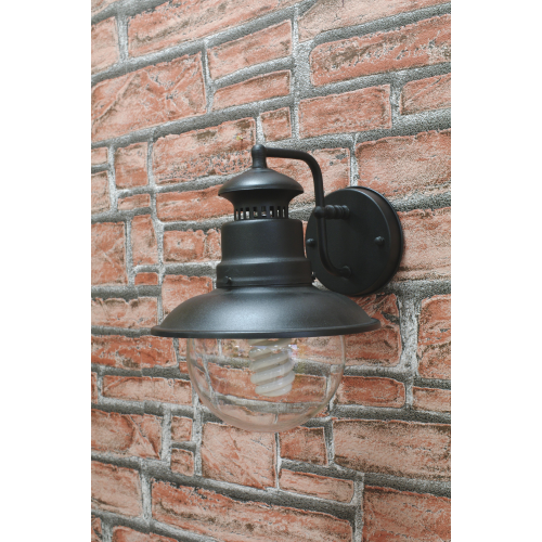 Marina lantern with black steel arm and glass globe 22x26x27 cm for 60 W lamps for outdoor