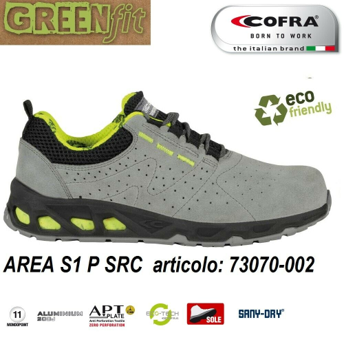 Cofra Area S1P SRC safety low summer work shoes in gray and yellow fluo suede leather
