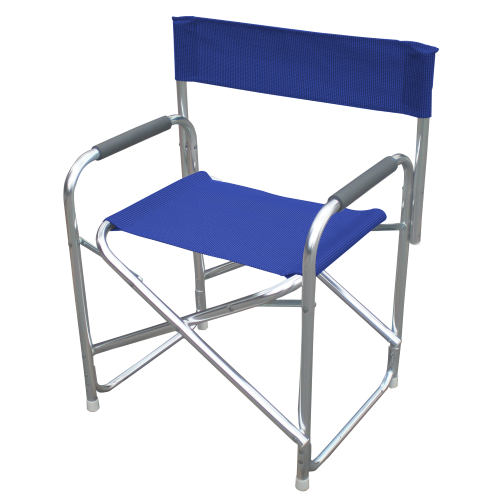 Chaise de directeur Playa en aluminium tubulaire et chaise en tissu textilène bleu pour plage et piscine extérieure