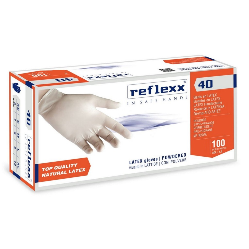 Reflexx R40 100 guanti in lattice bianco con polvere monouso per medici dentisti estetisti pulizie