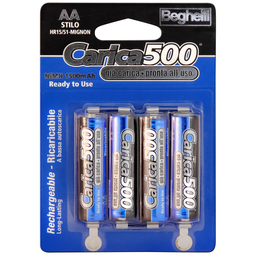 4 pz Beghelli carica 500 batterie pile stilo ricaricabili mAh 1500 AA 1,2V