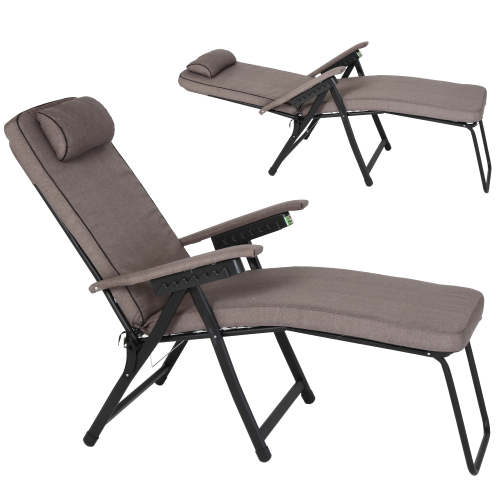 Sedia sdraio con poggiapiedi in acciaio tortora regolabile funzione letto 6+1 posizioni da giardino esterno