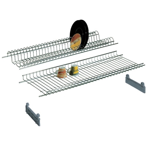 76 cm stainless steel plate rack shelf with glass drainer, dishes and side supports for kitchen cabinet