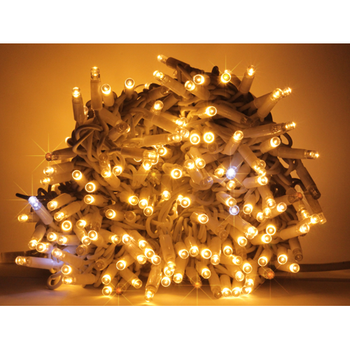 Stringa catena 20 metri serie 200 luci di Natale a Maxi Led Oro  con Flash Bianco Ghiaccio senza scatola per uso esterno ed interno professionale