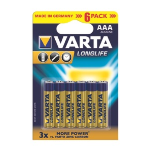 6 AAA mini AAA alkaline batteries Varta longlife for alarm clock cameras