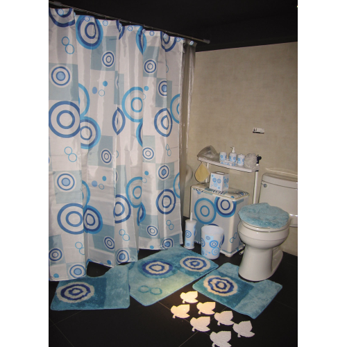 blue polyester shower curtain mod. 5095K white bath curtains 240x200 cm