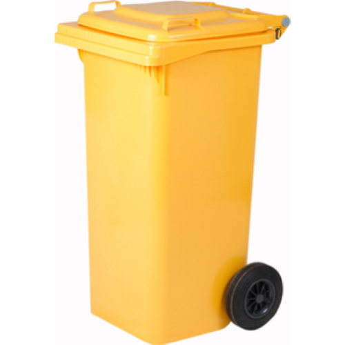 pattumiera bidone giallo per spazzatura secchio con ruote 120 Lt portarifiuti