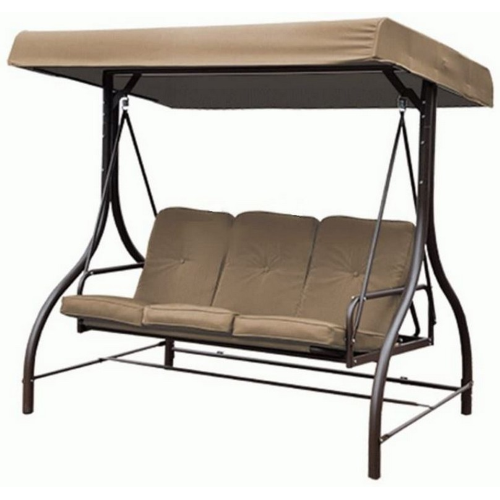 Katay Dreisitzer-Schaukelstuhl aus Stahl und Polyester umwandelbar in ein Bett mit Gartenmarkise im Freien