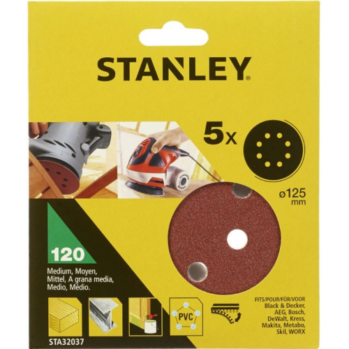 Stanley STA32037 cf 5 dischi da 125 mm a strappo grana 120 per rotorbitali