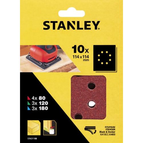 Stanley STA31108 cf 10 fogli forati a strappo 114x114 mm varie grane per levigatrice