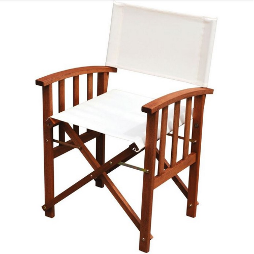 Chaise de directeur pliante 2 pcs 55x51x84 cm en bois avec chaise en tissu écru pour jardin extérieur