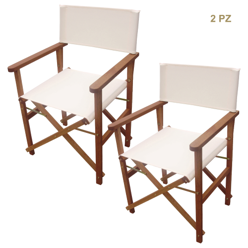 Chaise de directeur pliante 2 pcs 49x53x84 cm en bois avec chaise en tissu écru pour jardin