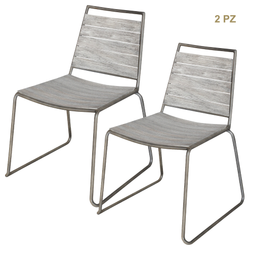 Iron Stone Stuhl 52x63x80 cm aus Stahl und Massivholz mit Steineffekt 2 Stk Für Garten im Freien