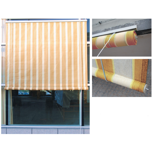 Auvent Solaris avec rouleau 2,4x3 m en tissu PE dégradé à 95% blanc / beige pour usage extérieur