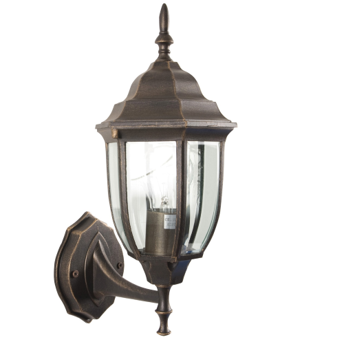 Lanterna Bombay con braccio in alluminio verniciato bronzo schermo protezione in vetro cm 16x19x38 lampade da 60 W per esterno