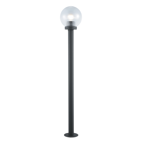 Globe-Straßenlampe 120 cm h in schwarzem Aluminium-Methacrylat-Kugel Ø 20 cm für 60 W-Lampen für den Außenbereich