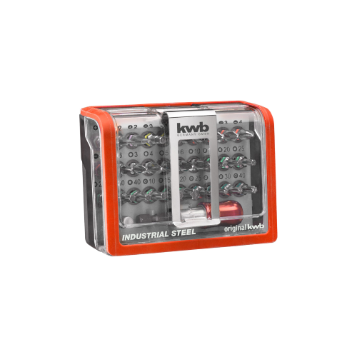 Kwb 32 pcs Bit Clip Box avec porte-embout magnétique pour perceuse-visseuse standard en acier industriel