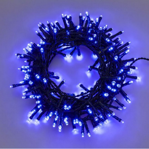 Lotti stringa catena luci di Natale a led Ø 5 mm reflex blu con 8 giochi di luce e memoria cavo verde per esterno interno