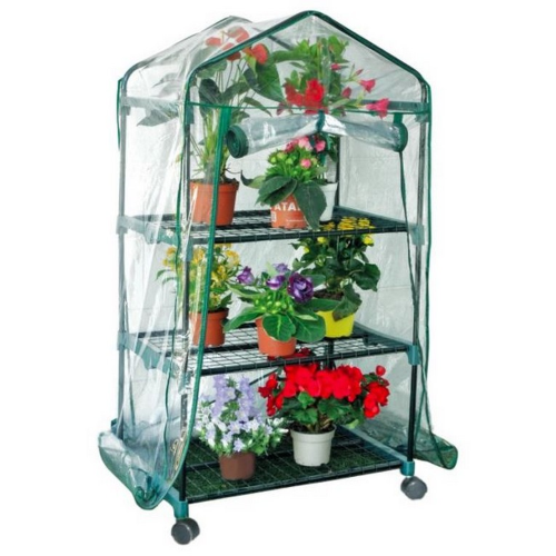 Serre balcon Rapida 3 étagères en acier pour la culture de plantes fleurs fruits légumes 70x50x130 cm complète avec couvercle