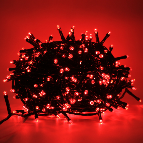 Cadena de luces Luccika Home serie de luces para árbol de navidad en led rojo con cable verde y 8 juegos de luz y memoria para uso interior exterior