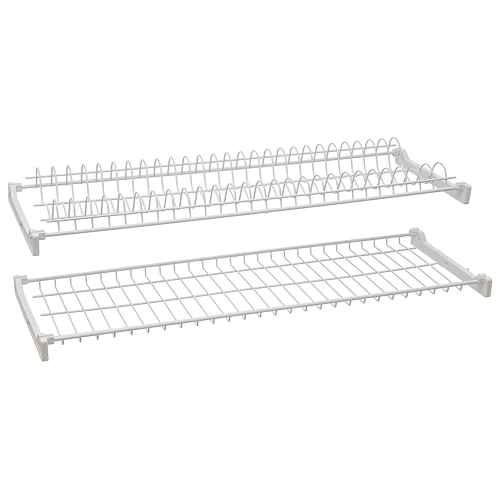 86 cm steel plate rack shelf with glass drainer, dishes and side supports for kitchen cabinet