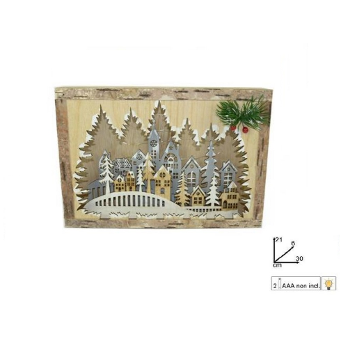 Marco de madera paisaje Due Esse paisaje navideño con luces árboles casas 30x21 cm decoraciones navideñas con pilas