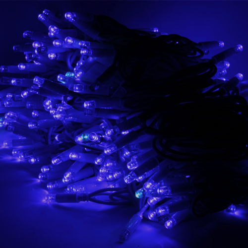 Stringa catena 100 luci di Natale a led blu 10 mt con flash bianco ghiaccio per esterno IP65 professionale e certificato