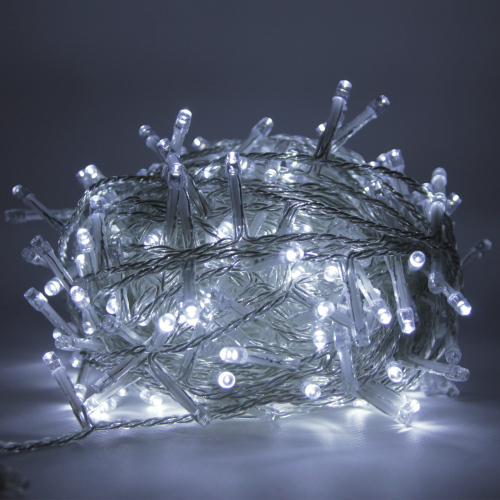 Luccika Home stringa catena di luci di Natale a led bianco ghiaccio cavo trasparente con 8 giochi di luce e memoria per uso esterno interno