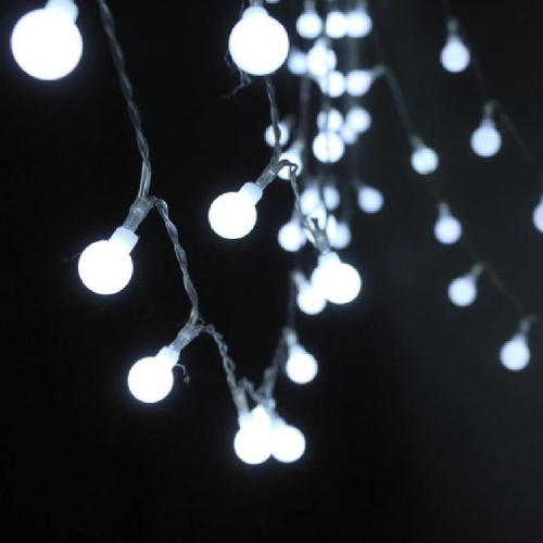Chaîne de lumières de Noël boules d'extérieur lumière blanche froide 160 minilights câble transparent de 16 m avec 8 effets de lumière et contrôleur