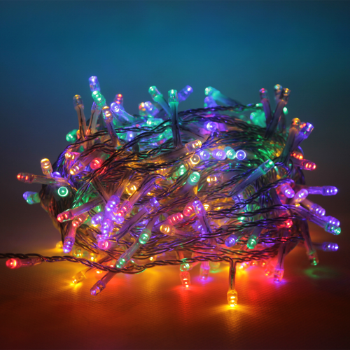 Luccika Home stringa catena di luci di Natale a led multicolore rgb cavo trasparente con 8 giochi di luce e memoria per uso esterno interno