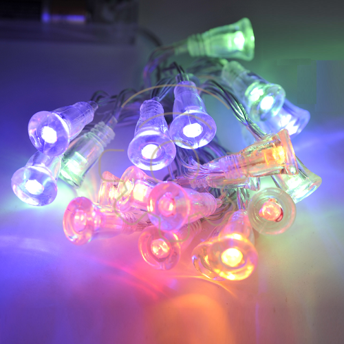 Serie 20 mehrfarbige LED-Glocke Weihnachtsbeleuchtung RGB mit Batterien 2 mt Kette 2 Spiele für drinnen