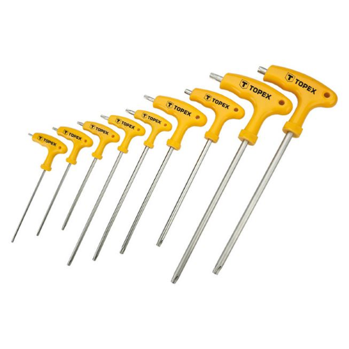 Set of 9 pieces "T" resistant-torx screwdrivers various sizes in chrome vanadium anti-slip handle