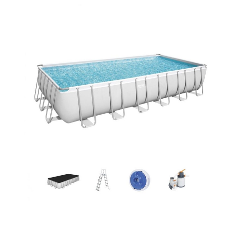 Bestway 56475 Power Steel piscina sobre suelo rectangular 732x366x132 cm con bomba filtro de arena escalera toalla