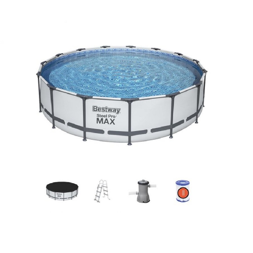 Bestway 56488 Steel Pro MAX piscine ronde hors sol cm Ø 457x107 h avec cadre de pompe de filtration et échelle pour jardin extérieur