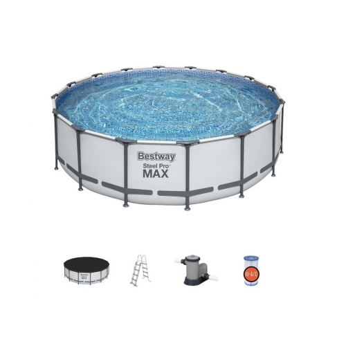 Bestway 5612Z Steel Pro MAX piscina sobre suelo redonda cm Ø 488x122 h con marco bomba filtro escalera y lona de cobertura