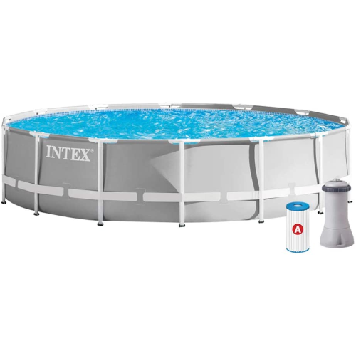 Intex 26720 Prismenrahmen runder Pool cm 427x107 h mit Rahmenpumpe, Filterleiter, Bodenplatte und Abdeckung