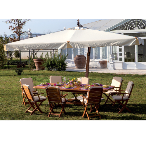 Aster decentralized umbrella 3x4 m with crank handle with wooden frame and ecru polyester fabric for outdoor garden