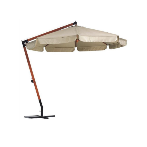 Decentralized sun umbrella 3 mt with crank with wooden frame and ecru polyester fabric for outdoor garden