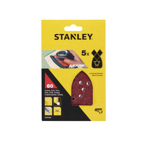 Stanley 5 fogli abrasivi a delta a strappo gr 60 per levigatrici triangolari mouse 