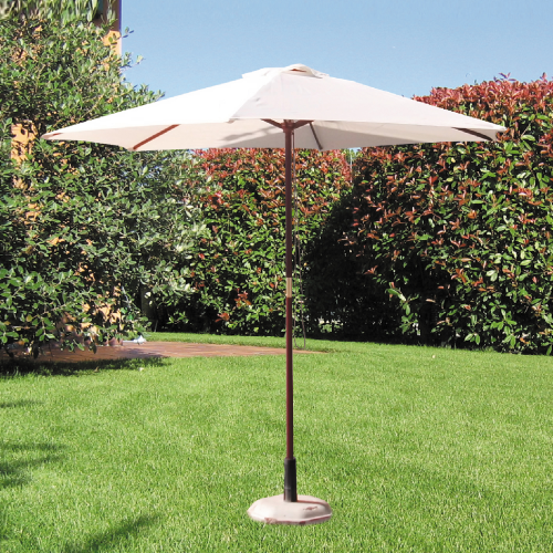 Koem ombrellone tondo struttura in legno e top bianco in poliestere Ø 250 cm da giardino esterno
