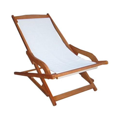 Chaise longue Emy en bois finition huile avec assise en toile écru 115x78x62 cm pour mer piscine jardin extérieur