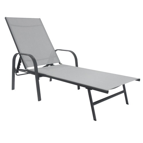 Chaise longue grise Hawaii en acier peint et assise en textilène 199x68x31 cm pour mer piscine jardin