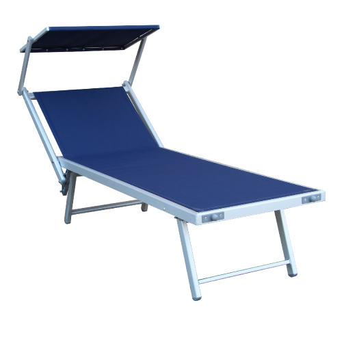 Grundlegende Sonnenliege mit Aluminium- und Metallsonnenschirm 189x58x36 cm blaues Textilene-Tuch für Schwimmbad Meer