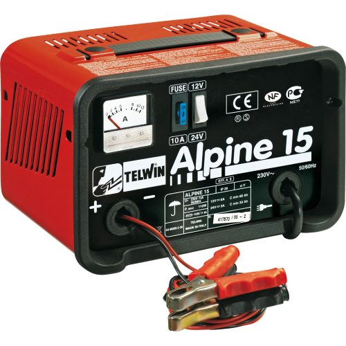 Cargador de batería portátil Telwin Alpine 15 2/24V con amperímetro para coches camper