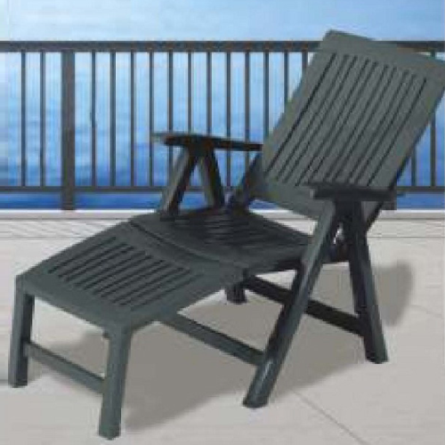 Lucrezia Relax Liegestuhl mit Fußstütze aus anthrazitfarbenem Kunststoff 60x103x105 cm für Gartenstrandpool im Freien